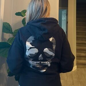 Zadig & Voltaire Black Hoodie with Silver Skull Back Graphic -Small